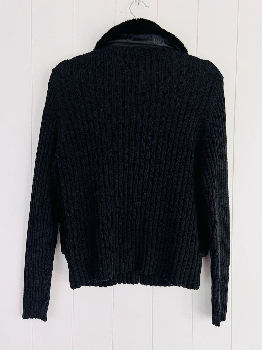 Tiara International Black Ribbed Jersey Knit & Vegan Fur Stretchy Zip Jacket XL - Picture 5 of 7